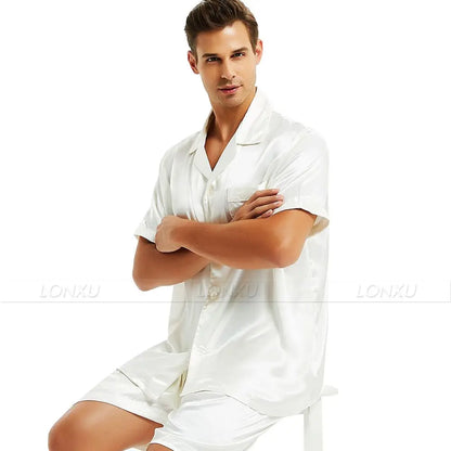 Mens Silk Satin Pajamas Pyjamas PJS  Short  Set  Sleepwear Loungewear  S,M,L,XL,2XL,3XL,4XL