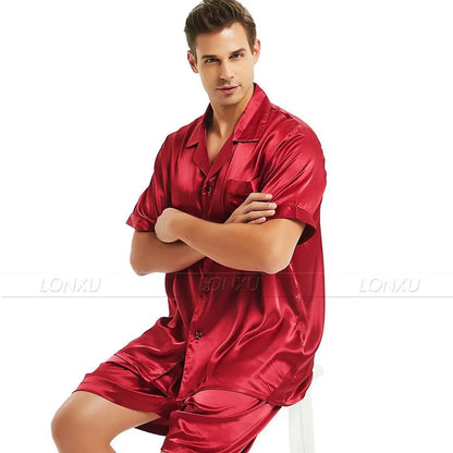 Mens Silk Satin Pajamas Pyjamas PJS  Short  Set  Sleepwear Loungewear  S,M,L,XL,2XL,3XL,4XL