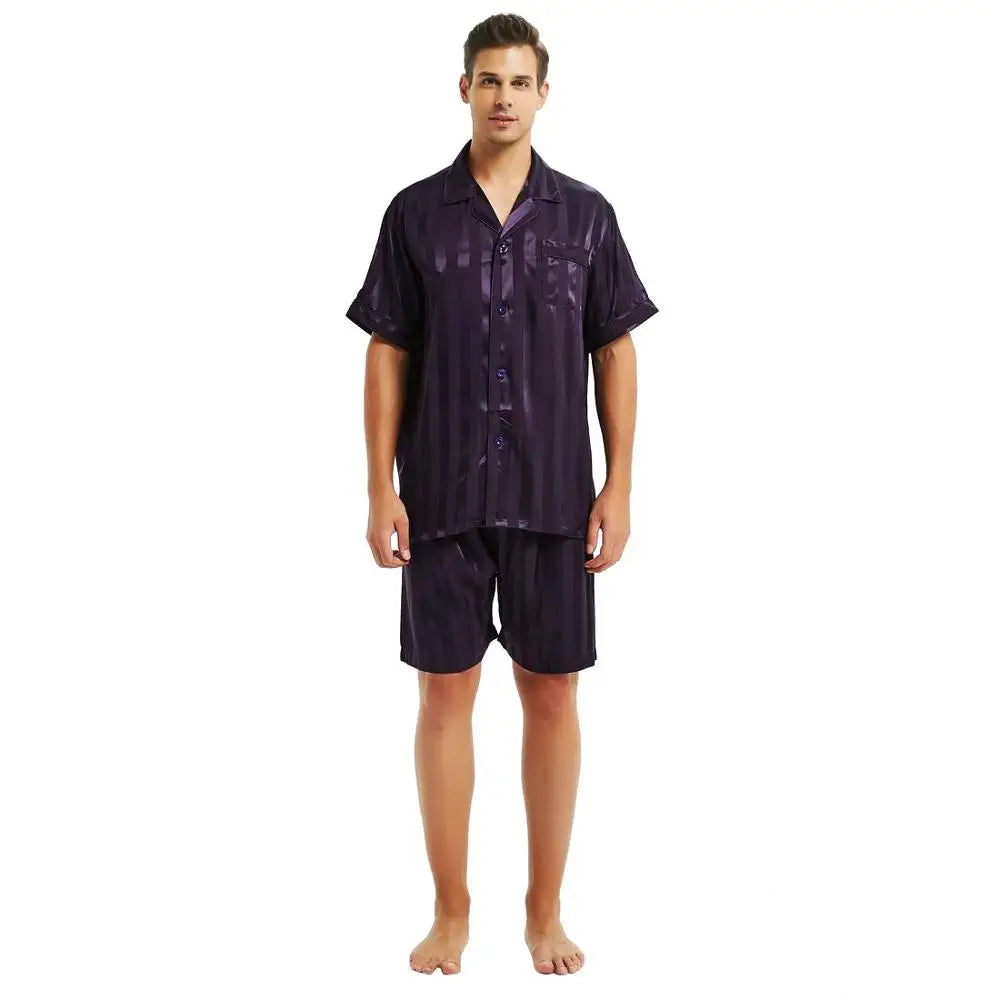 Mens Silk Satin Short  Pajamas Set  Pajama Pyjamas  Set  Sleepwear Set  S , M , L  , XL ,  2XL  , 3XL ,  4XL