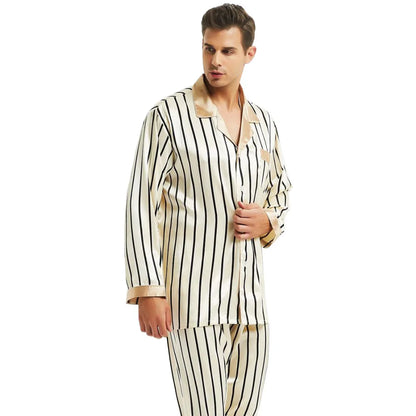 Mens Silk Satin Pajamas Set  Pyjamas Set PJS Sleepwear Loungewear  S ~ 4XL Striped