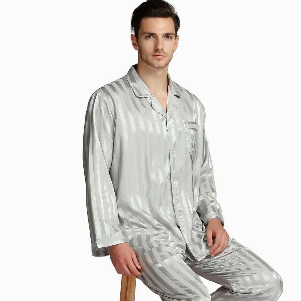 Mens Silk Satin Pajamas Set  Pajama Pyjamas Set  PJS  Sleepwear Set Loungewear  U.S.S,M,L,XL,2XL,3XLL,4XL Plus Striped