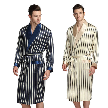 Mens Silk Satin Pajamas Pajama Pyjamas PJS Sleepwear Robe Robes Nightgown  Robes   S M  L XL 2XL 3XL Plus Beige Blue Striped