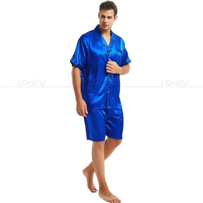 Mens Silk Satin Pajamas Pyjamas PJS  Short  Set  Sleepwear Loungewear  S,M,L,XL,2XL,3XL,4XL