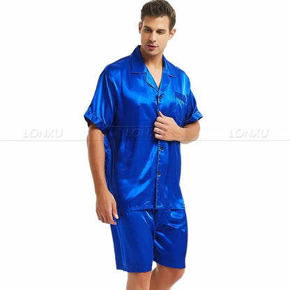 Mens Silk Satin Pajamas Pyjamas PJS  Short  Set  Sleepwear Loungewear  S,M,L,XL,2XL,3XL,4XL