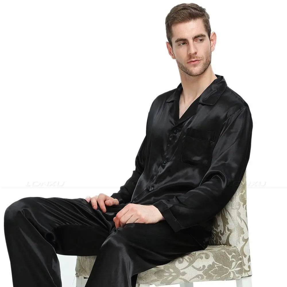 Mens Silk  Satin  Pajamas Set   Pyjamas  Set   Sleepwear  Loungewear  S~4XL