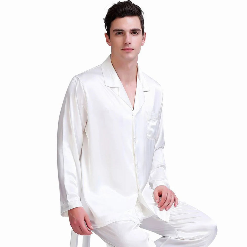 Mens Silk  Satin  Pajamas Set   Pyjamas  Set   Sleepwear  Loungewear  S~4XL