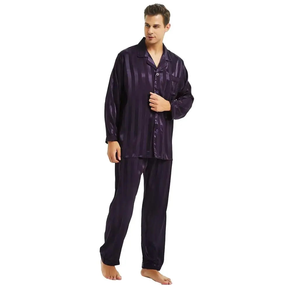 Mens Silk Satin Pajamas Set  Pajama Pyjamas Set  PJS  Sleepwear Set Loungewear  U.S.S,M,L,XL,2XL,3XLL,4XL Plus Striped