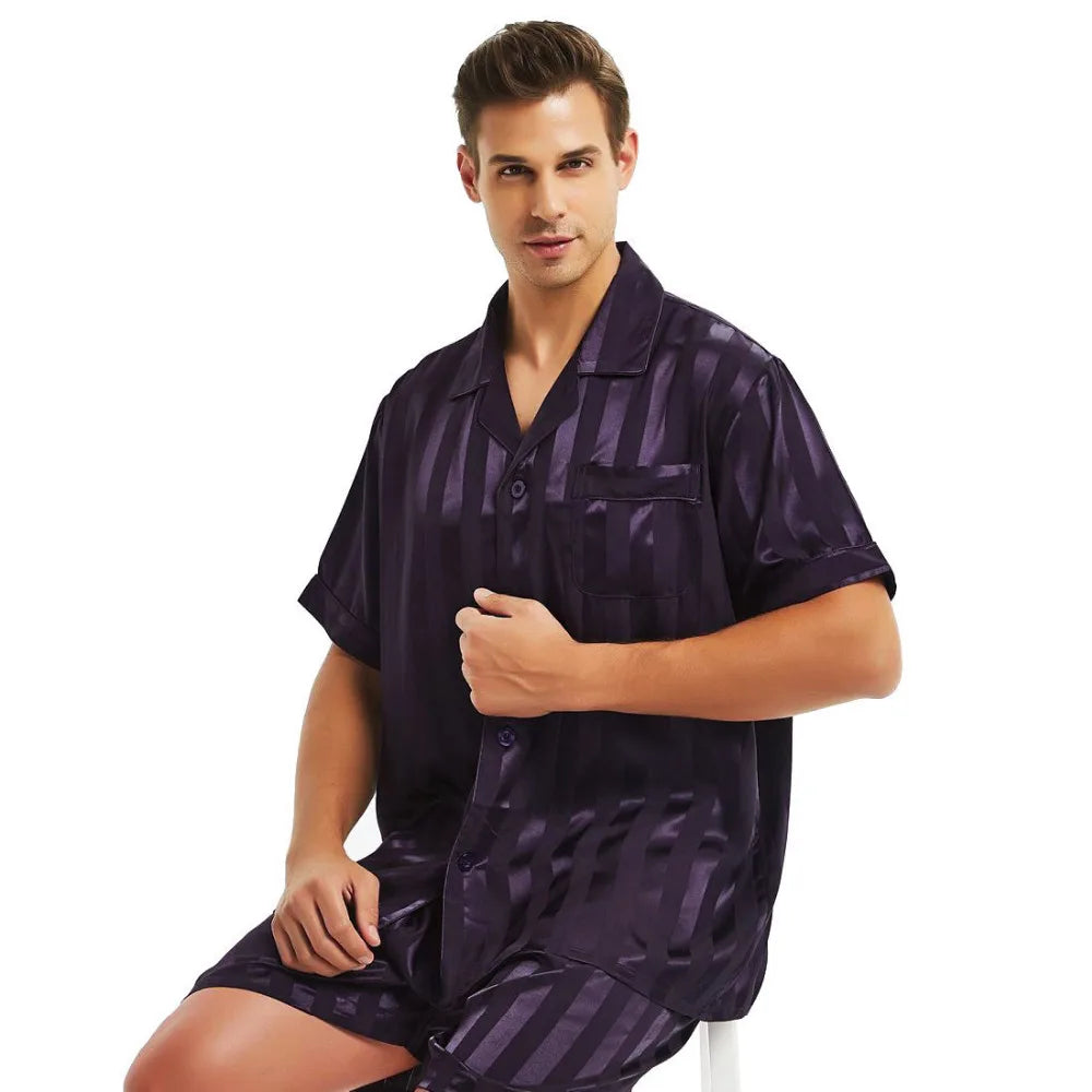 Mens Silk Satin Short  Pajamas Set  Pajama Pyjamas  Set  Sleepwear Set  S , M , L  , XL ,  2XL  , 3XL ,  4XL