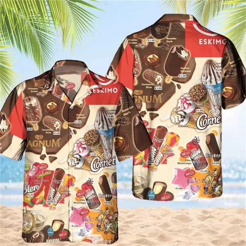 Men's 80s-90s 3D Print Ice Cream Shirt