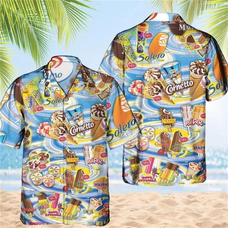 Men's 80s-90s 3D Print Ice Cream Shirt