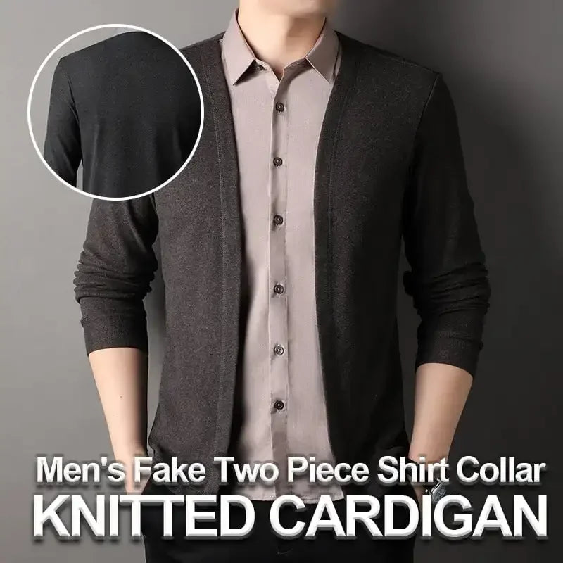 Men's Fake Two-Piece Knitted Cardigan Shirt