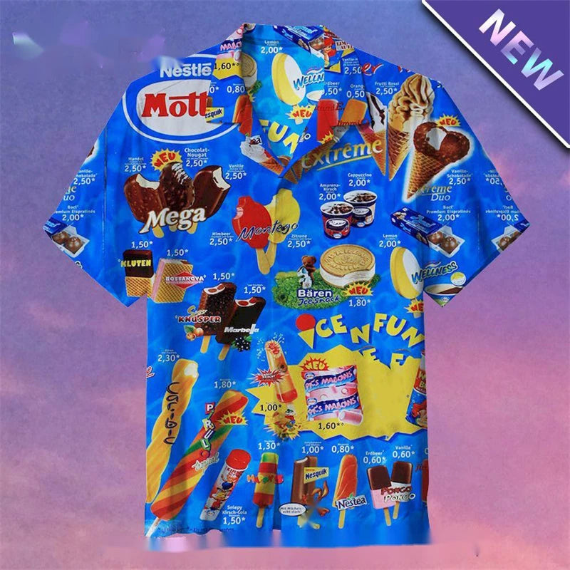 Men's 80s-90s 3D Print Ice Cream Shirt