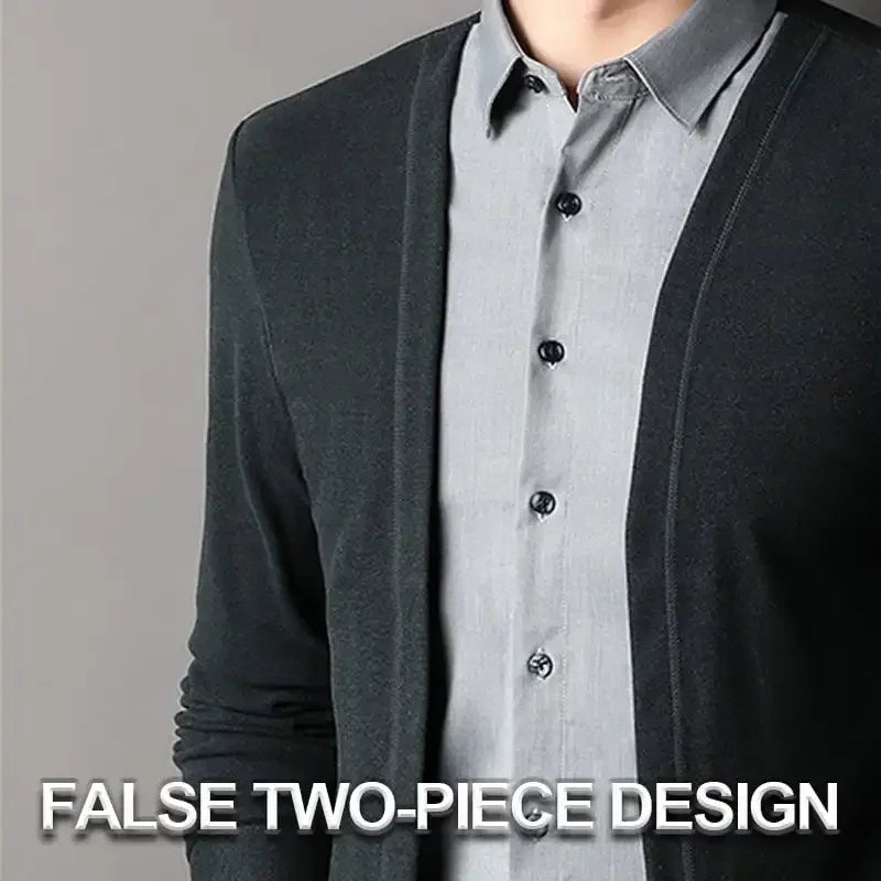 Men's Fake Two-Piece Knitted Cardigan Shirt