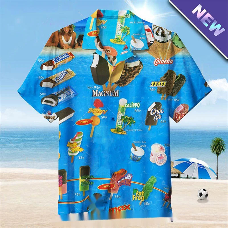 Men's 80s-90s 3D Print Ice Cream Shirt