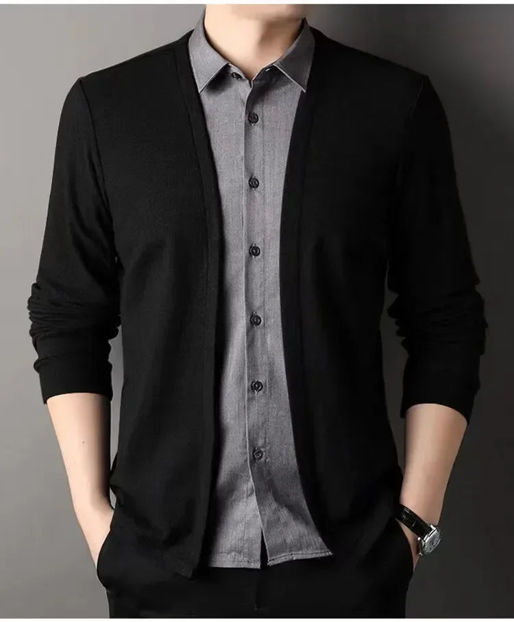 Men's Fake Two-Piece Knitted Cardigan Shirt