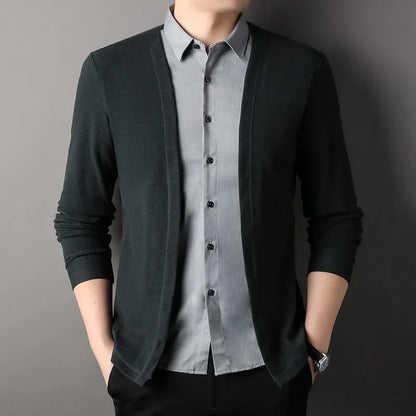 Men's Fake Two-Piece Knitted Cardigan Shirt